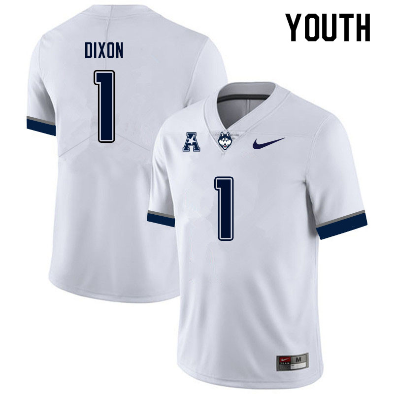 Youth #1 Malik Dixon Uconn Huskies College Football Jerseys Sale-White